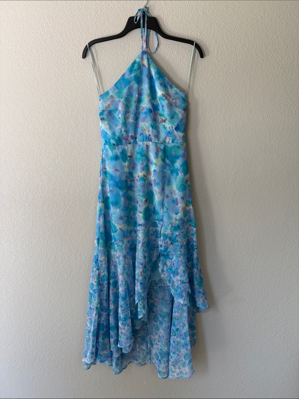 French Connection Blue Watercolor Halter High-Low Dress - small